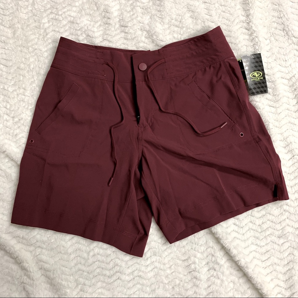 Burgundy maroon sport board shorts with pockets
